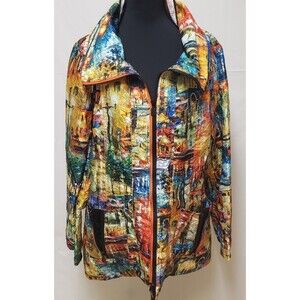 UBU Women's Windbreaker Colorful Multicolor Packable Jacket Zipper Sz M NWOT